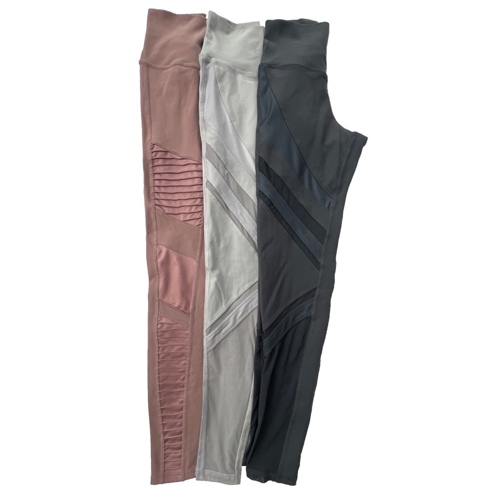 ALO Yoga Leggings Lot 3 Womens XS/XXS High Waist Pink Gray Mesh Panel Set
